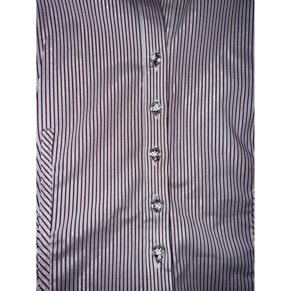 New York Co Stretch Striped Button Up Shirt Sz XS Jeweled Buttons Preppy Work - Picture 7 of 11